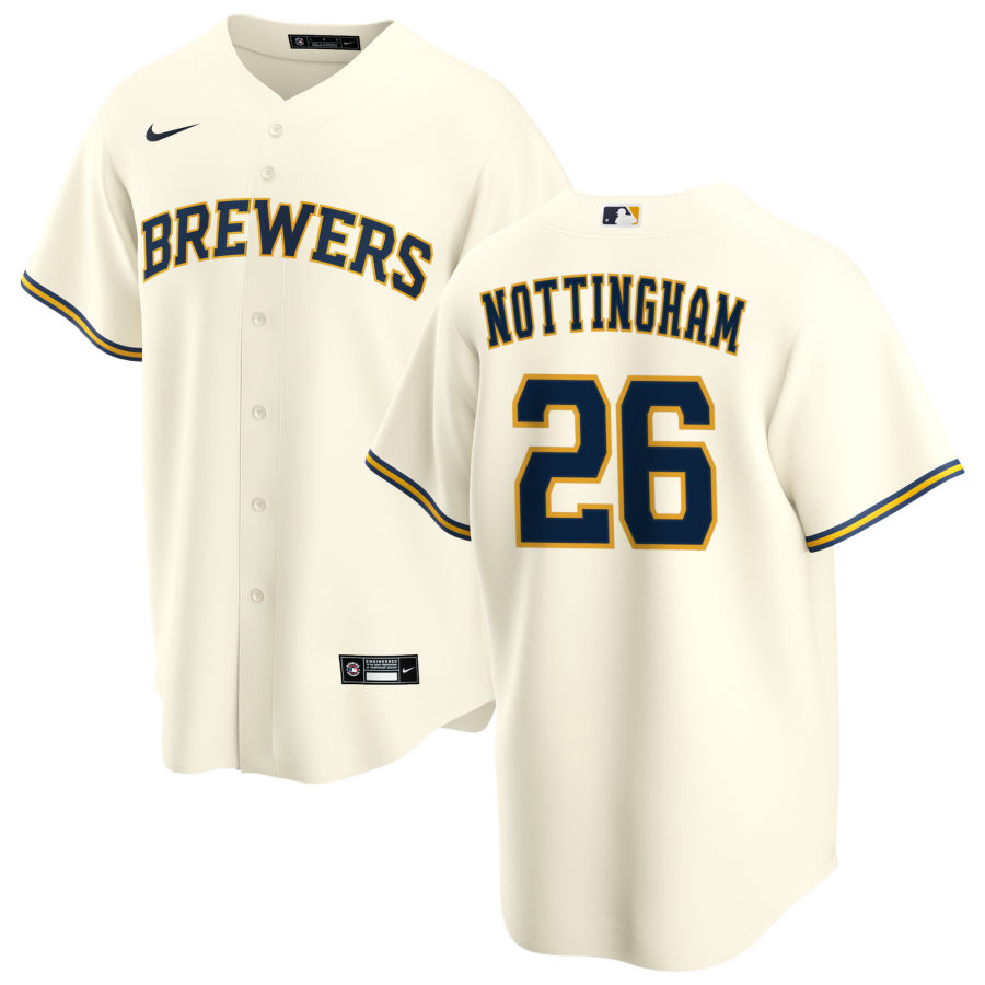 Nike Men #26 Jacob Nottingham Milwaukee Brewers Baseball Jerseys Sale-Cream